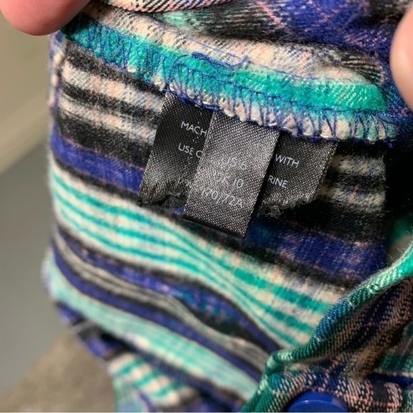 Urban Outfitters Green Plaid Pant High Rise Sz 6 Blue Tartan Front Slit Grungy - Picture 7 of 12